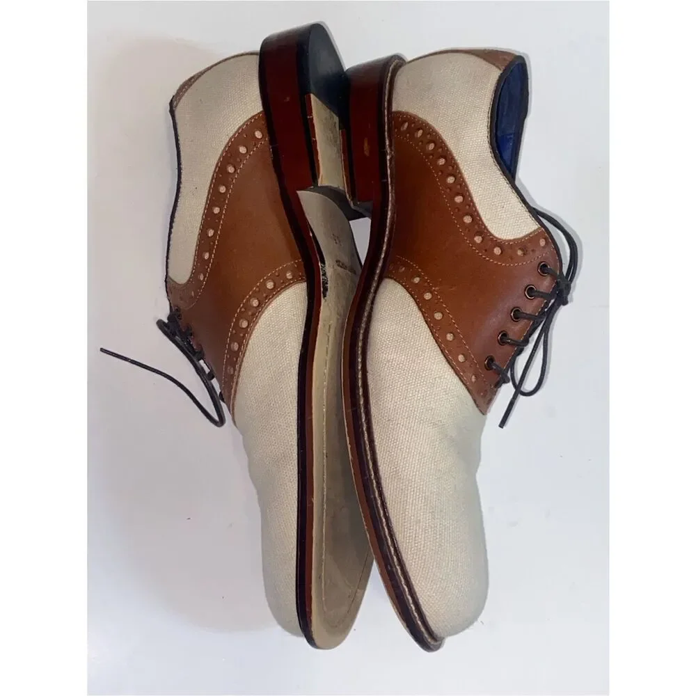 Two-Tone Brown Leather and Cream Canvas Oxford Shoes Winthrop Phillips